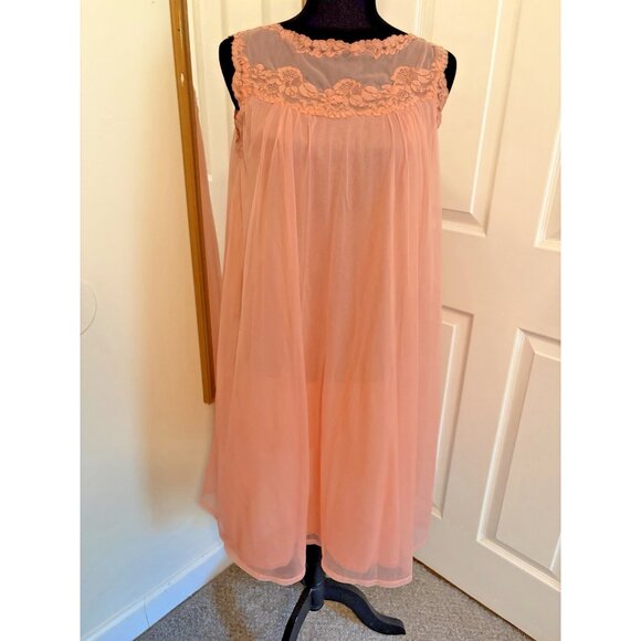 Vintage Gossard Artemis Coral Pink Peignoir Chiffon Nightgown & Robe Set Small - Picture 4 of 12